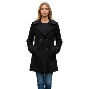 Fleurette Loro Piana Italy 100%  Wool Ali Black Peacoat Size 16
